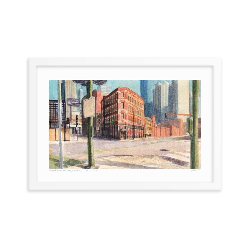 Grand & Milwaukee, Chicago | 18 in. x 12 in. | "Chicago Style" Framed Art Print