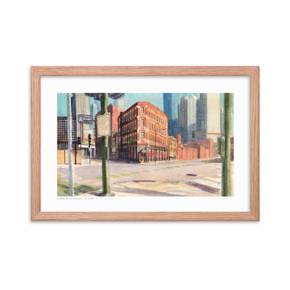 Grand & Milwaukee, Chicago | 18 in. x 12 in. | "Chicago Style" Framed Art Print